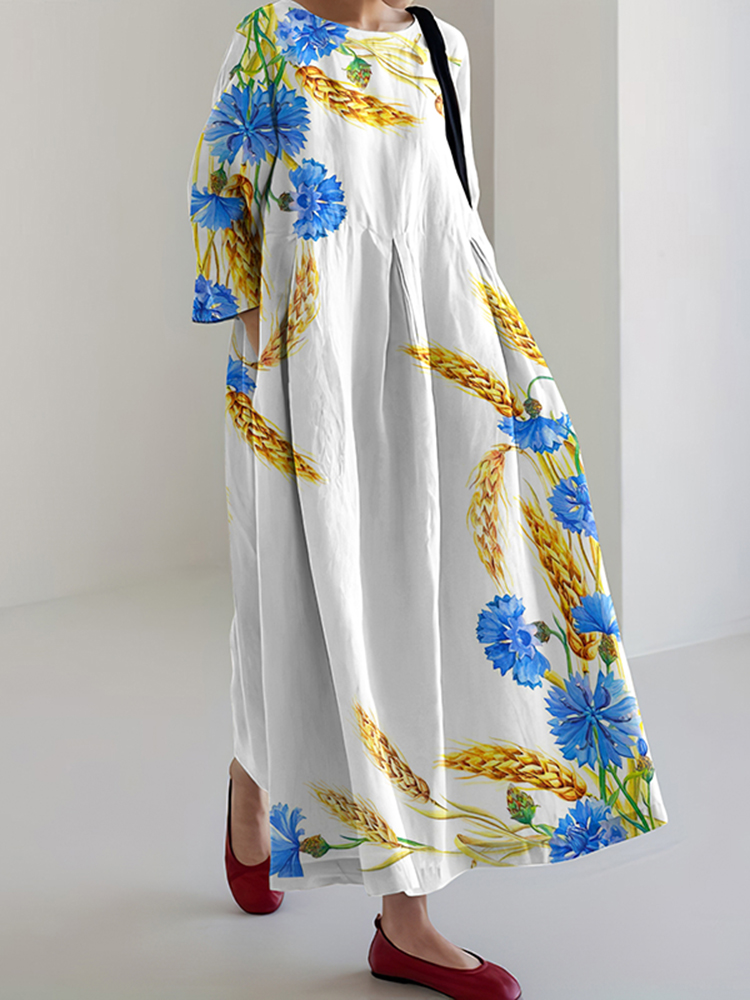 Vintage Hope With Ukrainian Ears Of Wheat Stop Ukr War pattern Dress