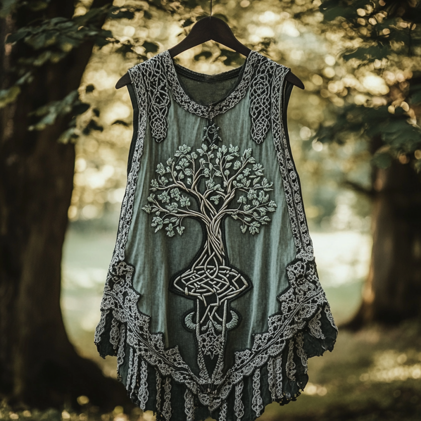Boho Viking Tribal Celtic Knot Life Of Tree Patchwork Art Sleeveless Tank Top