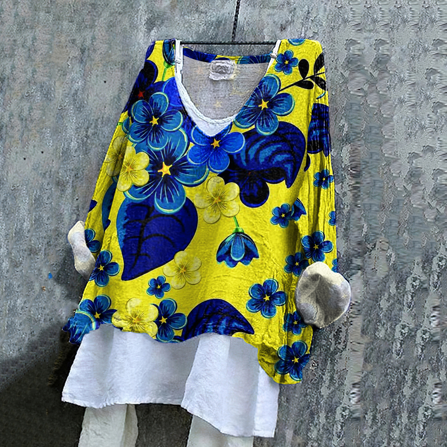 Ukrainian Floral Stop Ukr War Print Linen Women's V-neck Shirt