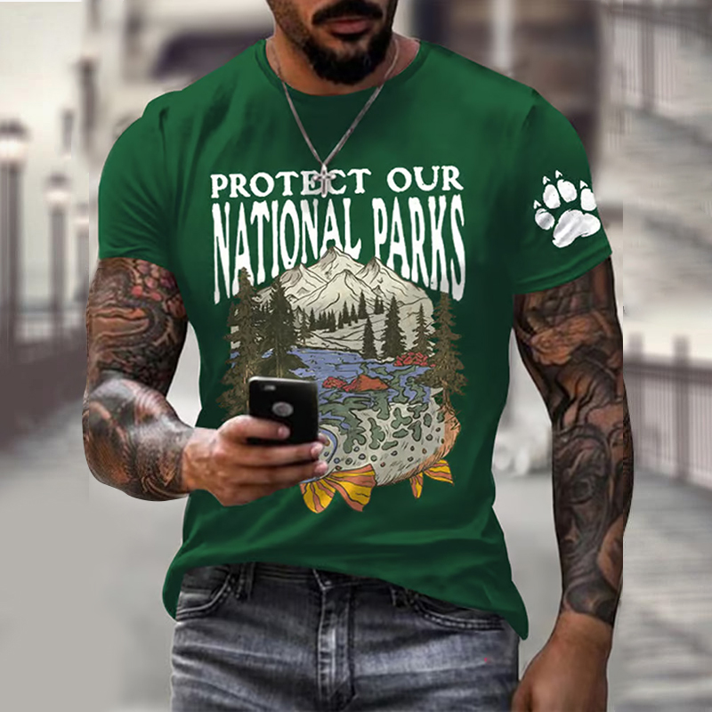 Men's Protect Our National Parks Printed Round Neck T-shirt