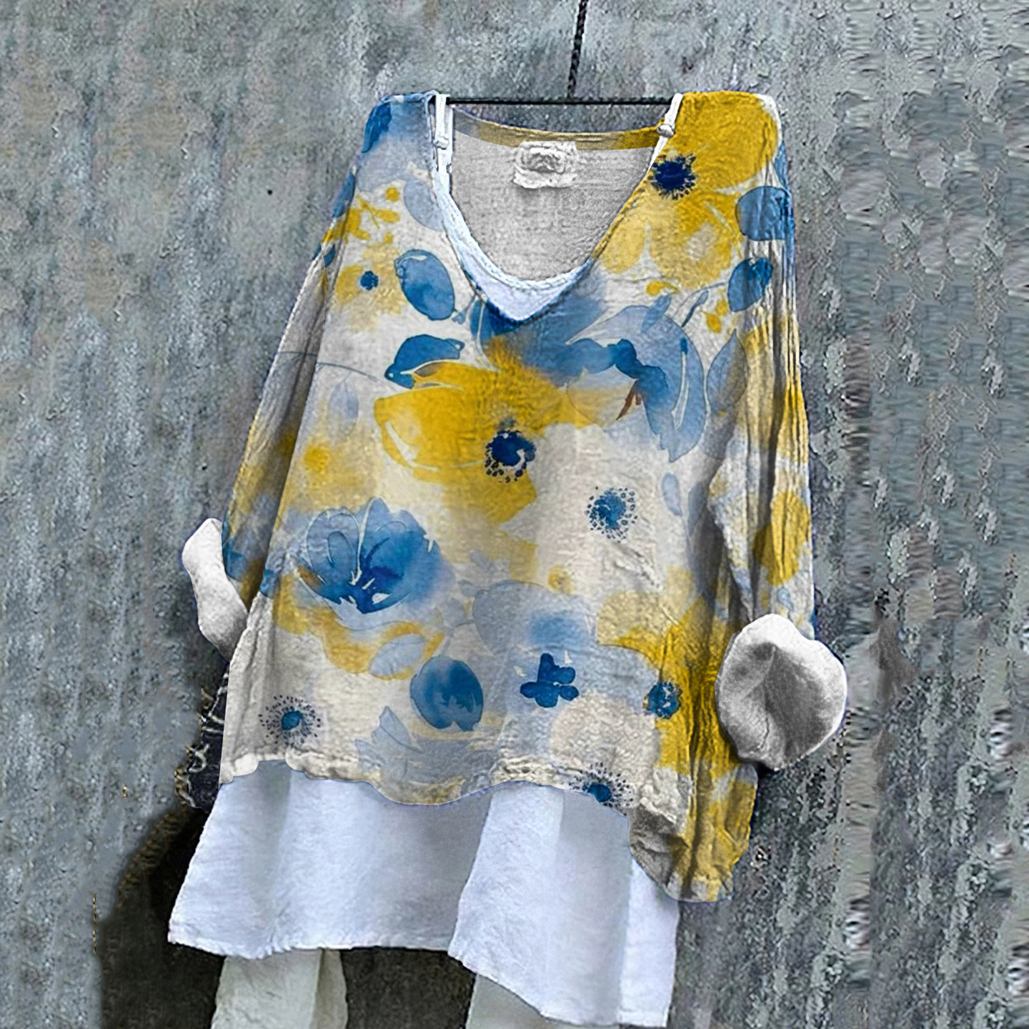 Ukrainian Floral Print Linen Women's V-neck Shirt