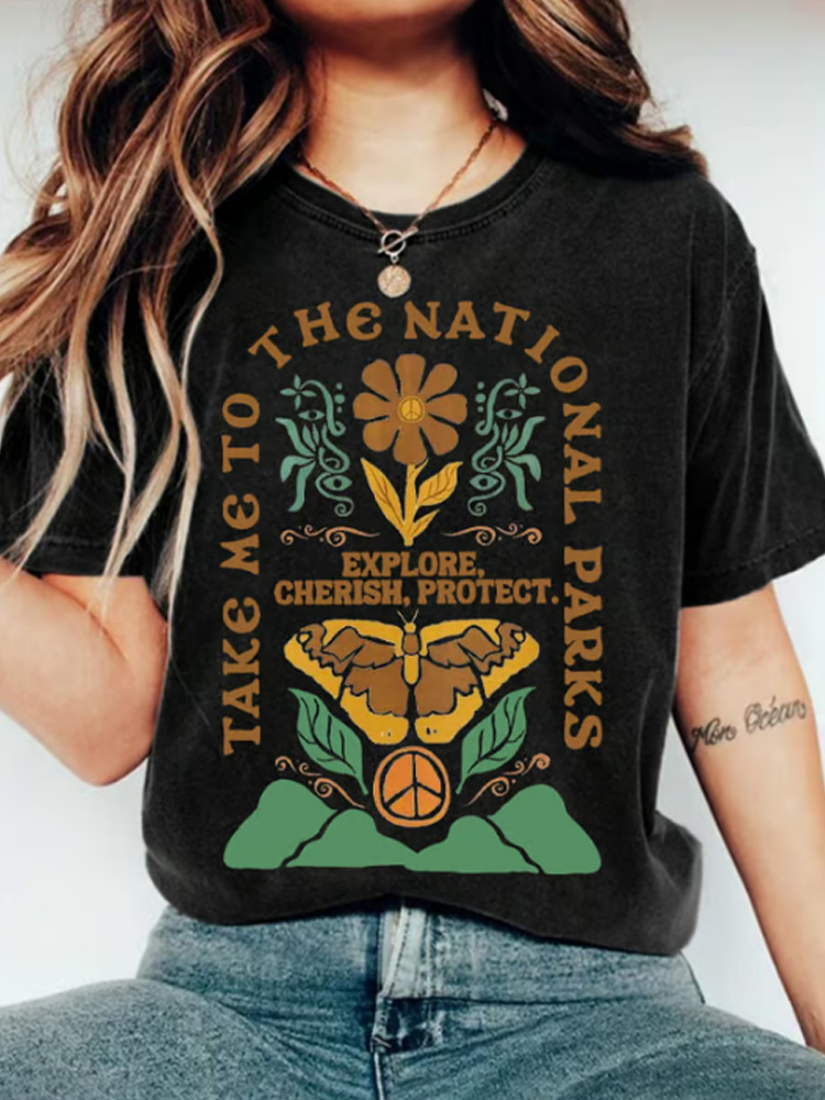 Women's Protect Our National Parks Print Round Neck T-shirt