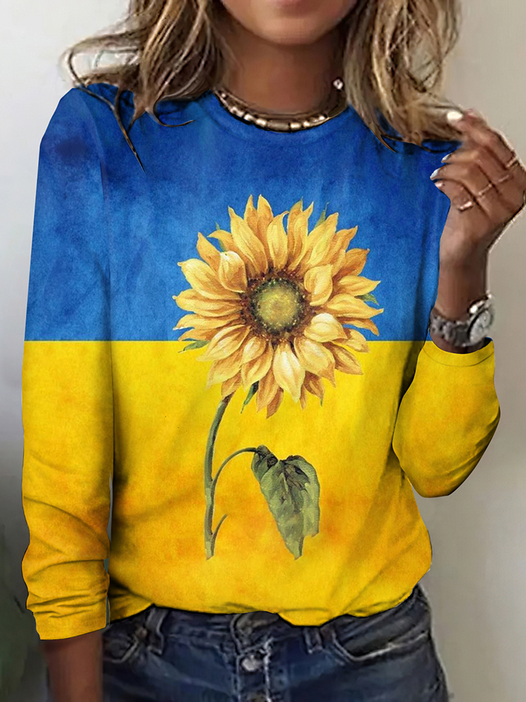 Women's Ukrane Sunflower Flowers Color T-shirt