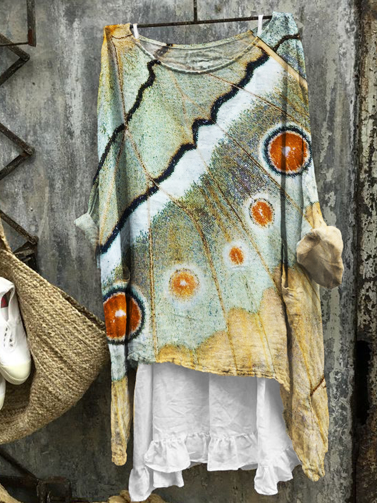 Forest Butterfly Wings Art Flowy Linen Blend Tunic