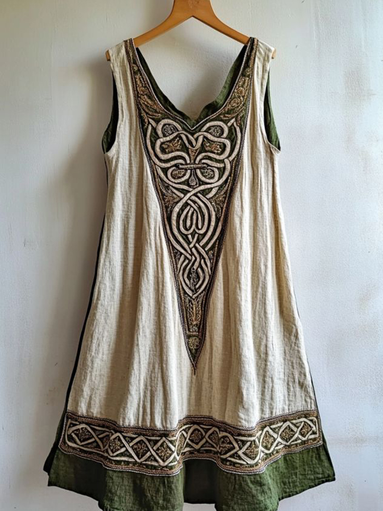 Vintage Viking Totem Linen Tank Dress