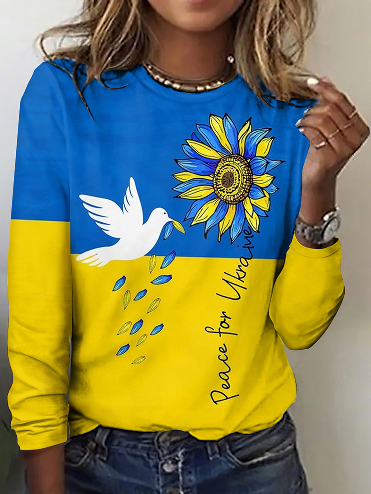Women's Peace For Ukraine Round Collar T-shirt